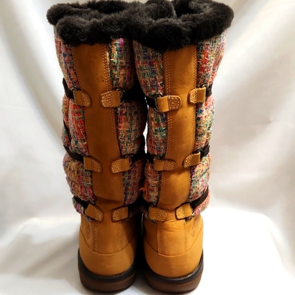 Timberland Multicolored Woven Knit Faux Fur Leather Tall boots (w size 8.5) - Picture 4 of 16